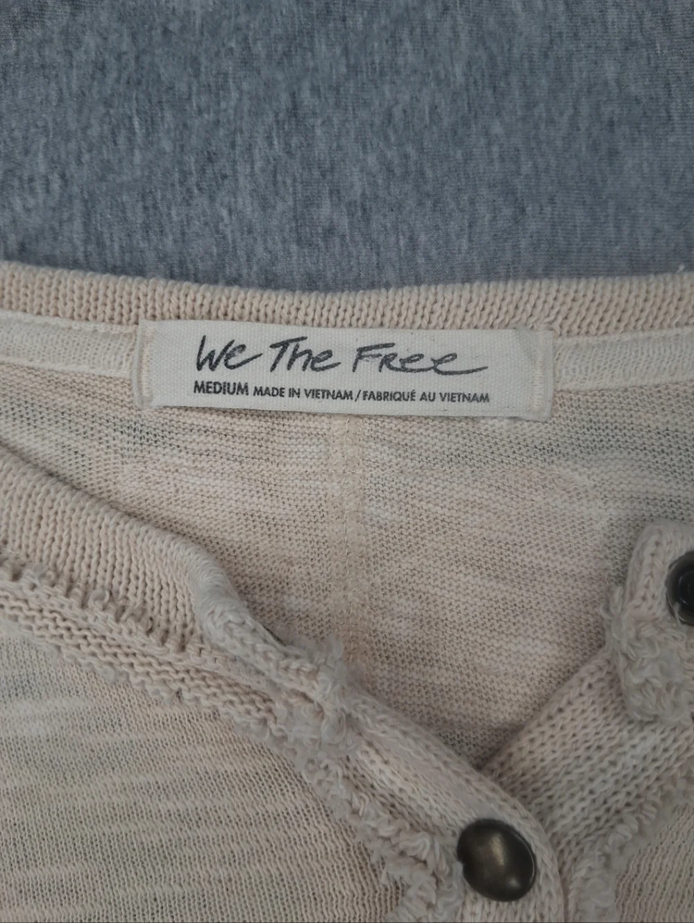 We The Free Free People Phoebe Long Sleeve Henley Shirt Top Tan Beige Cotton M